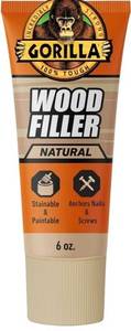 lot 57710 image: Gorilla All Purpose Wood Filler, Natural Color, 6 Ounce Tube (Pack of 1) - Water Resistant for Indoor or Outdoor Projects and Repairs - Retail $9