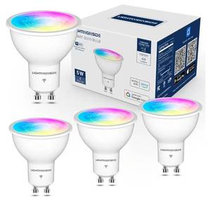lot 57711 image: GU10 Smart Light Bulbs 50W Equivalent, 38°Beam Angle, Smart Bulb Works with AlexaGoogle HomeSmartLife, 5W 420LM, RGBCW Bluetooth Spotlight Track Light, 2.4G WiFi, ETL Listed, 4PCS - Retail $40
