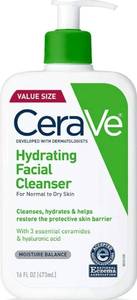 lot 57716 image: CeraVe Hydrating Facial Cleanser, Moisturizing Face Wash For Dry Skin, Hyaluronic Acid  Ceramides  Glycerin, Hydrating Cleanser For Normal To Dry Skin, National Eczema Association Certified - Retail $19