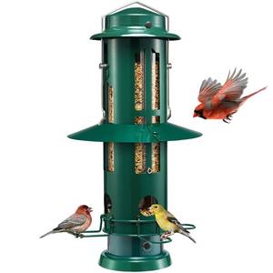 lot 57733 image: Squirrel Proof Bird Feeders with Weight-Activated Perches, Metal Wild Bird Feeder for Outdoors Hanging, 3 lb Large Seed Capacity, Green - Retail $25