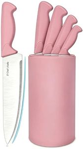 lot 57738 image: Knife Set, 6-Piece Kitchen Knife Set, German High Carbon Stainless Steel, Durable & Easy Clean Knife Block, Peach Pink - Retail $25
