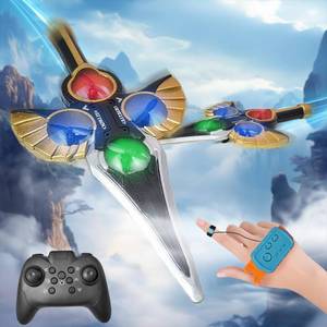 lot 57739 image: Flying Sword RC Airplane, Gesture Control Airplane for Kids Adult 8-16, Remote Control Drone Sword with Light, 360° Flip, Gravity Sensing, Stunt Roll, Gifts for Kids Boys Girls, Gold - Retail $33