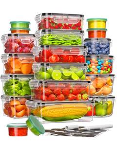 lot 57740 image: 40 Piece Food Storage Containers with Lids(20 Containers & 20 Lids), BPA-Free Plastic Food Containers for Kitchen Storage and Organization, Leak Proof Meal Prep Container, Includes Labels & Pen - Retail $19