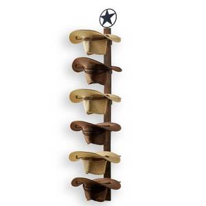 lot 57749 image: Cowboy Hat Holder, Cowboy Hat Rack for Wall, 6-Piece Wall-Mount Western Hat Organizer with Wooden Board Storage Hat Holder Organizer - Retail $26