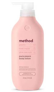 lot 57753 image: Method Body Lotion, Pure Peace, Rose Water, Peonies  Pink Sea Salt notes, 24 Hours of Moisture, 14 oz - Retail $12