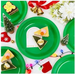 lot 57759 image: Green Party Plates 7 Inch -150 Count, Plastic Disposable Dessert Plates for New Year Party St. Patricks Day Easter Cake Appetizers Salad - Retail $20