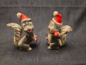 Christmas Skunk Salt and Pepper Shakers Set with Santa Hats