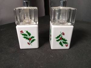 lot 40865 image: Christmas Holly Berry Ceramic salt and pepper grinders