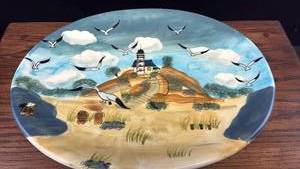 lot 5452 image: Heartfelt Kitchen Creations Oval Serving Platter with Coastal Scene