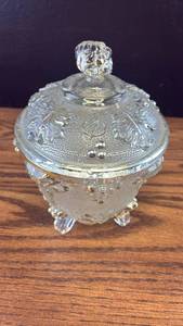 lot 5453 image: Pressed Glass Covered Candy Dish with Grape Pattern