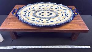 lot 5461 image: Temptations Blue Floral Stoneware Serving Platter with Handles