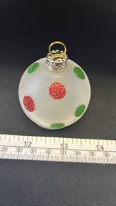 lot 5467 image: White Glass Christmas Ornament with Red and Green Glitter Dots