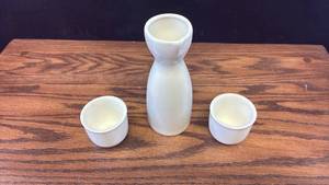 lot 5476 image: Japanese Sake Set with Ceramic Bottle and Two Cups