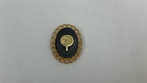 lot 5315 image: Gold Tone Chain Link Brooch with Dark Green Center and Palm Tree Design