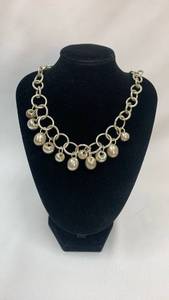 lot 5320 image: Silver Tone Chain Statement Necklace with Dangling Spherical Charms