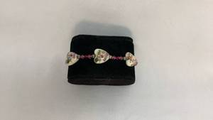 lot 5331 image: Floral Heart Beaded Bracelet with Purple Crystal Accents