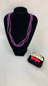 lot 5334 image: Purple Beaded Multi-Strand Necklace with Hair Clips