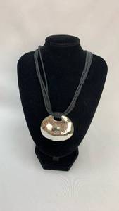 lot 5339 image: Handcrafted Silver Tone Pendant Necklace with Black Cord