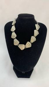 lot 5349 image: Silver Tone Textured Fan Shell Statement Necklace