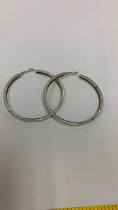 lot 5359 image: Silver Tone Textured Hoop Earrings