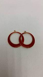lot 5361 image: Red Enamel Circle Hoop Earrings with Gold Trim