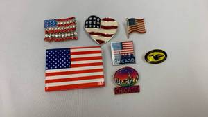 lot 5362 image: Collection of American Flag Pins and Chicago Souvenir Pins