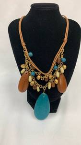 lot 5363 image: Bohemian Multi-Strand Beaded Statement Necklace with Turquoise Pendant