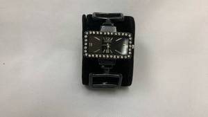 lot 5365 image: Geneva Black Rectangular Watch with Crystal Accent Bezel