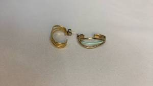 lot 5382 image: Gold Tone Hoop Earrings with Green Enamel Accent