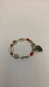 lot 5385 image: Grandmother Love Forever Sentiment Charm Bracelet with Red Crystals and Pearls