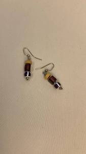 lot 5388 image: Glass Bead Dangle Earrings with Multi-Color Design