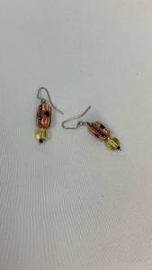 lot 5389 image: Orange Glass Bead Earrings with Yellow Crystal Accents