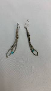 lot 5391 image: Silver Tone Metal Dangle Earrings with Turquoise Beads
