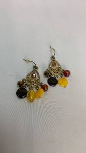 lot 5394 image: Gold Tone Chandelier Earrings with Multi-Colored Beads