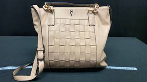 lot 5411 image: Simply Vera Vera Wang Beige Woven Leather Tote Bag with Crossbody Strap