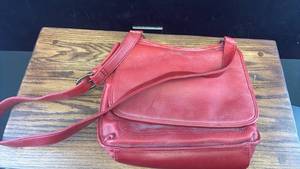 lot 5440 image: Charter Club Classics Red Leather Crossbody Handbag with Adjustable Strap