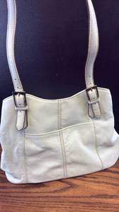 lot 5446 image: Tignanello White Leather Shoulder Handbag with Striped Lining