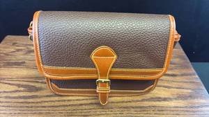 lot 5447 image: Moda Attiva Brown Leather Crossbody Bag with Orange Trim