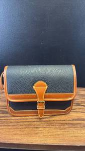 lot 5448 image: Dooney & Bourke Navy Blue Leather Crossbody Bag with Tan Trim