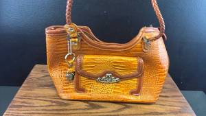 lot 5449 image: Cognac Crocodile Embossed Leather Handbag with Decorative Hardware