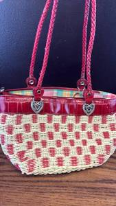 lot 5492 image: Red Woven Straw Handbag with Braided Handles