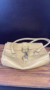 lot 5493 image: Antonio Melani Beige Leather Handbag with Purple Interior