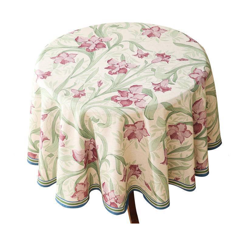lot 55008 image: Designer Linen Small Green Round Tablecloth, Violets Pattern Vintage French Tablecloths, Floral Decor Table Cover for Kitchen Dining Christmas, Thanksgiving, Tea Party, Diameter 55-Tara a - Retail $45