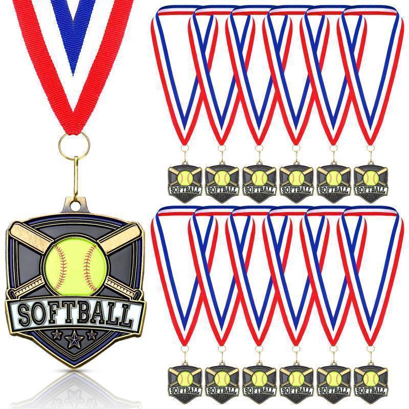 lot 55364 image: 20 Pcs 1020 3040 Pcs Award Medals Bulk Sports Medals with Neck Ribbons 2.4 Inch Winner Award Trophy Prize Gift for Sports Themed Party Favors Tournaments Match (Softball) - Retail $30