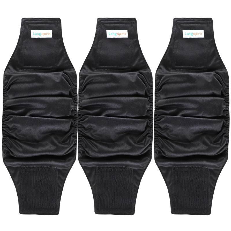 lot 62823 image: Male Belly Bands for Dogs (Pack of 3) - High Absorbing Dog Wraps Male Washable - Reusable Dog Diapers (Black, Medium) - Retail $15