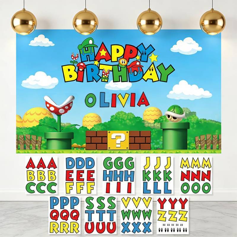 lot 62840 image: Personalized Birthday Backdrop with Name Option-Custom DIY Alphabet Stickers for Birthday Party Decoration Wall Decor Backdrop(5.9x3.6ft) - Retail $14