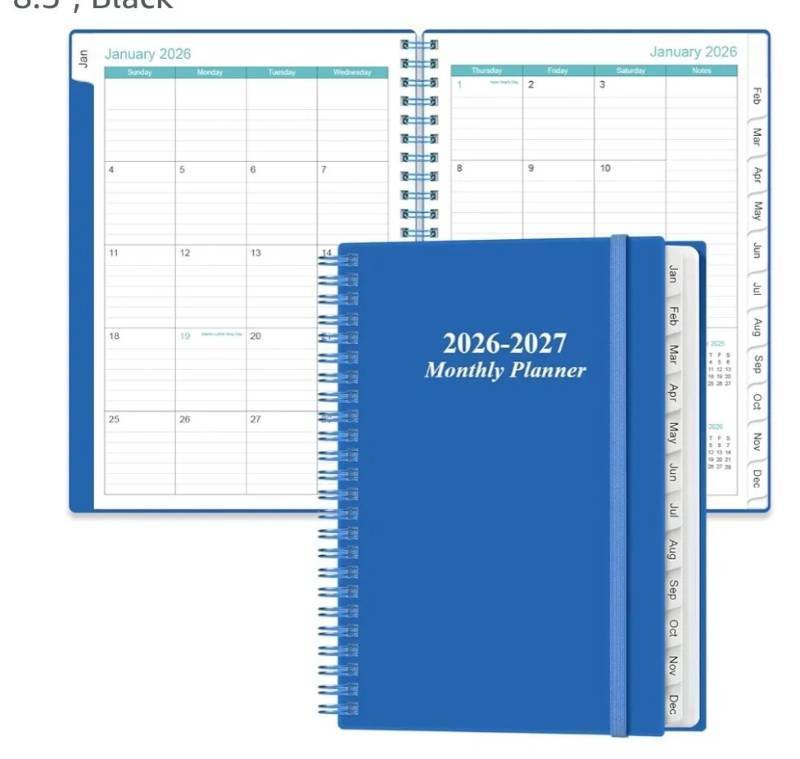 lot 62856 image: 2026-2027 Monthly Planner - January 2026 - June 2027, Two Pages Per Month, 18 Monthly CalendarPlanner with Tabs, Inner Pocket, 6.4 x 8.5, Black - Retail $6
