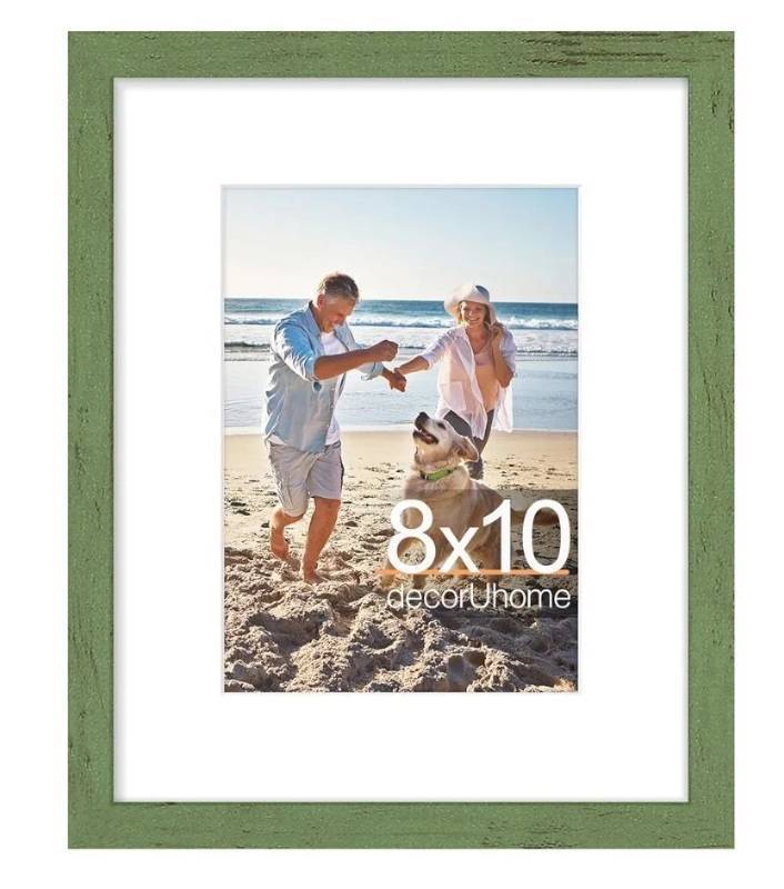 lot 62884 image: 8x10 Picture Frame, Display Pictures 5x7 with Mat or 8x10 without Mat, Wall & Tabletop Display Photo Frame, Rustic Green, 1 Pack - Retail $12