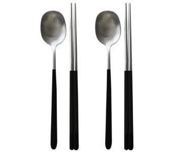 lot 62914 image: 304 Stainless Steel durable Lightweight Korean-style Beautiful Cutlery Spoon and Chopsticks Set Scratch Resistant 2Pieces (BlackBlack) - Retail $29
