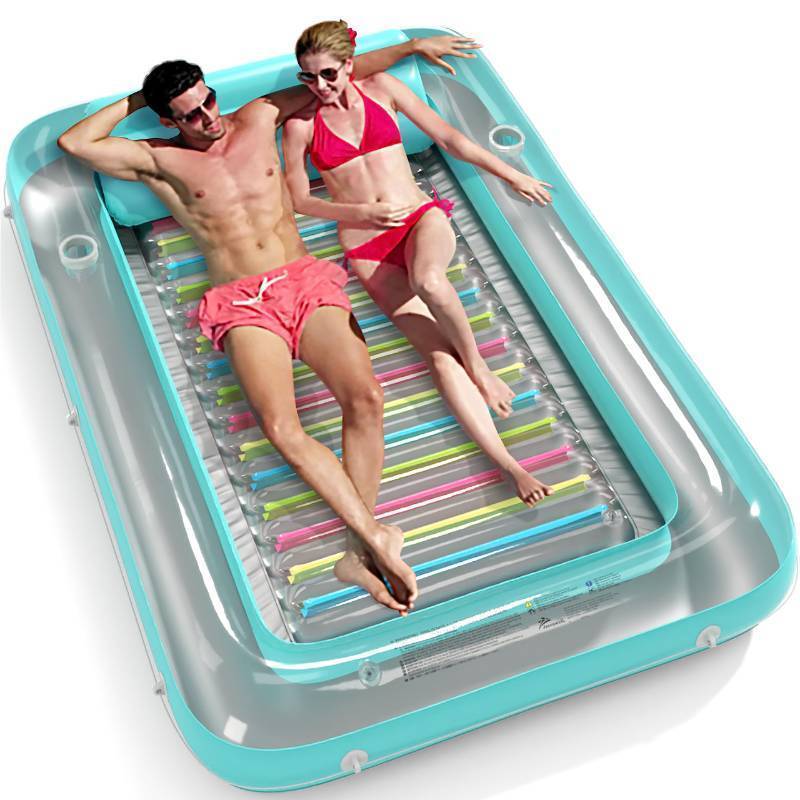 lot 36694 image: 4 in 1 Inflatable Tanning Pool Lounger Float - Sun Tan Tub Sunbathing Lounge Raft Floatie Toys Water Filled Bed Mat Pad for Adult Blow Up Kiddie Kids Ball Pit XXL - Retail $99
